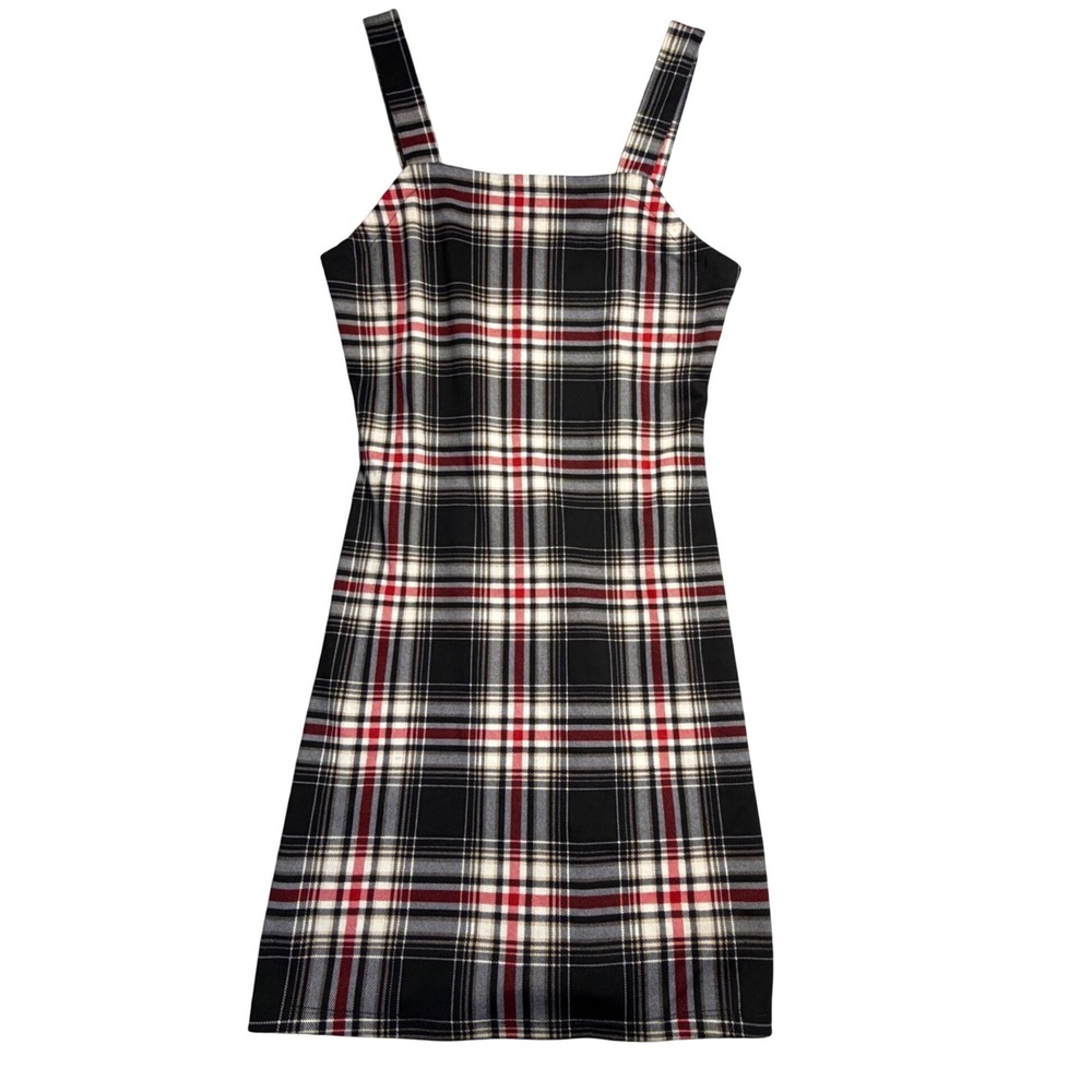 Plaid Mini Dress Womens Medium Black Red White Sleeveless 90s J3F3489C‎ Y2K i